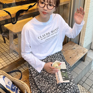 Simple lettering long-sleeved T-shirt
