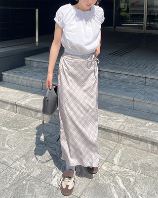 Checked long skirt