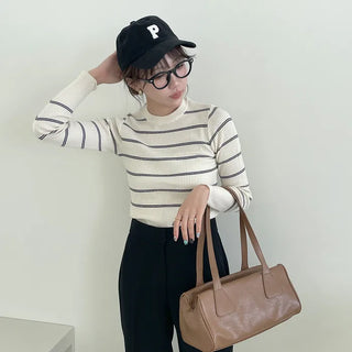 Slim-fit striped ribbed knit