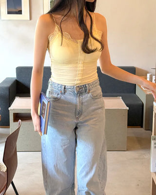 Lace button sleeveless top