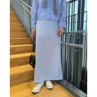 Striped cotton long skirt