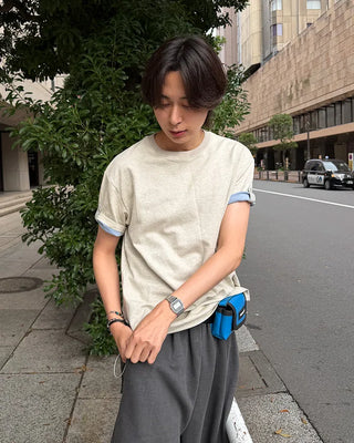 (Unisex) Roll-up Point Bi-color Short-Sleeve T-Shirt