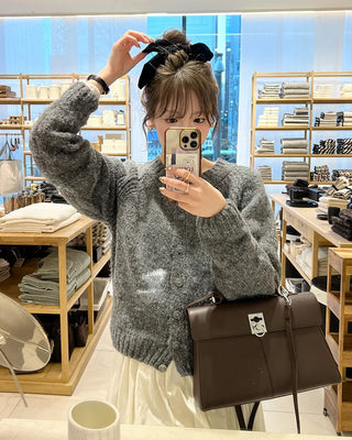Soft raglan sleeve round neck cardigan