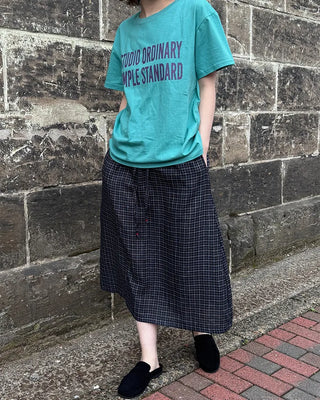 Checkered midi skirt with waist string