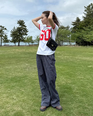Loose-fit striped banding pants