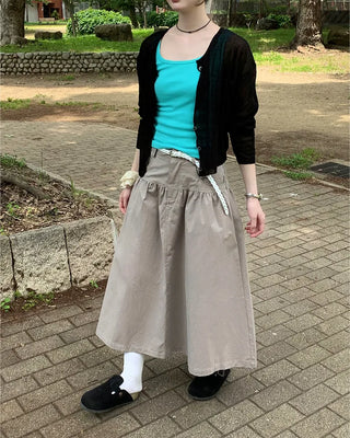 Gray vintage denim long skirt