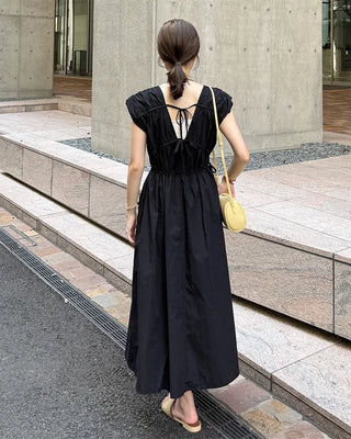 V-neck shirred long dress