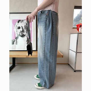 Side pintuck wide denim pants