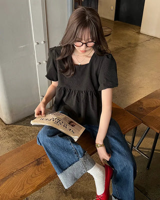 Square neck puff blouse