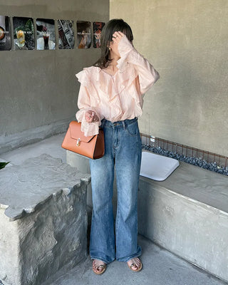 Ruffled V-neck blouse