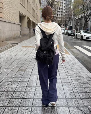 Square pocket nylon backpack
