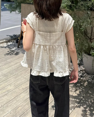 Two-way check sleeveless blouse
