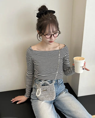 Striped off-shoulder t-shirt