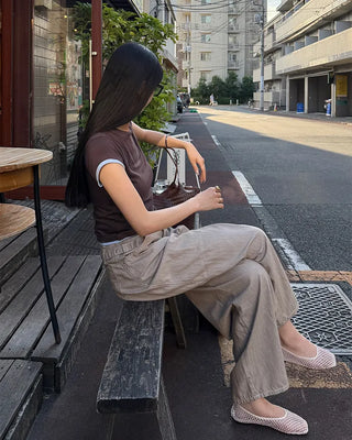 Belted summer wide-leg pants
