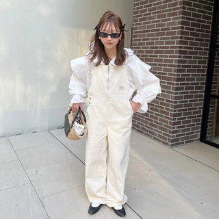 Front zip cotton overalls