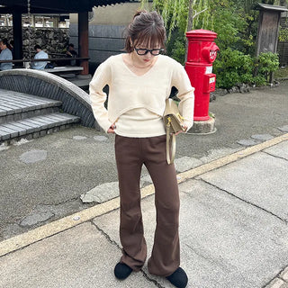 Elastic waist bootcut pants