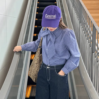 High-neck tie blouse