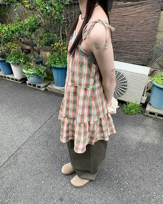 Checked camisole strap mini dress
