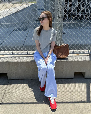 Color-blocked mini striped pants