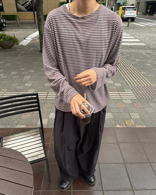 Striped boat neck summer long-sleeve T-shirt