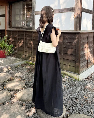 Frilled V-neck long dress