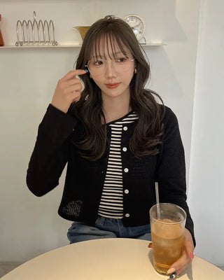 Simple round neck button cardigan