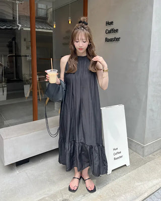 Halter neck detail long dress