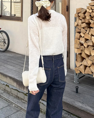 See-through half-open collar knit