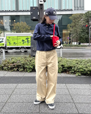 Cotton pants with side buckle patches
