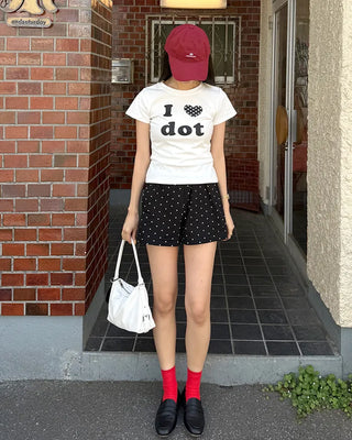 LOVE Dot Semi-Crop Short-Sleeve T-Shirt