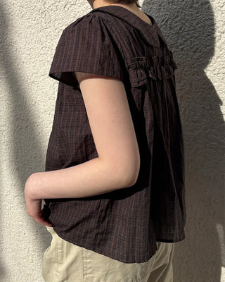 Frilled Shirring Check Blouse