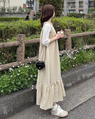 Back Ribbon Shirring Sleeveless Long Dress