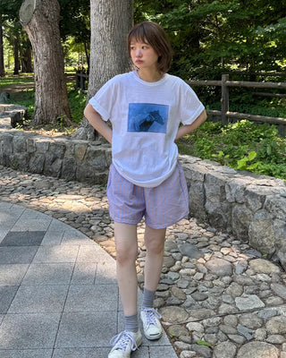 Elastic waist striped shorts