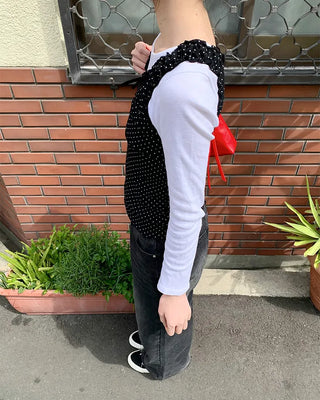 Pindot Ribbon Gathered Elastic Tank Top