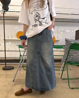 Slit maxi denim skirt