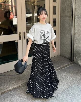 Dot Point Pleated Long Skirt