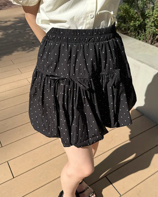 Ribbon Point Dot Pattern Balloon Fit Mini Skirt