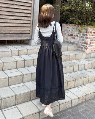 V-neck button slip long dress