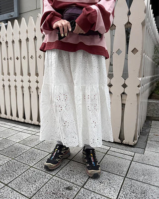 Perforated lace maxi skirt
