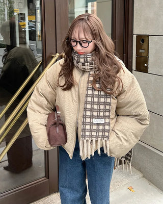 Big check fringe scarf