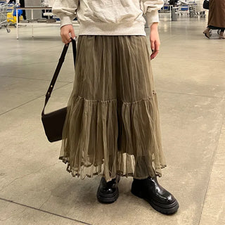 Chiffon wrinkle long skirt