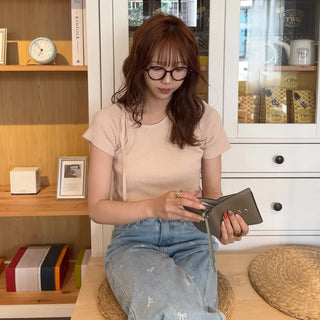 Asymmetrical Ribbon Short-Sleeve Knit