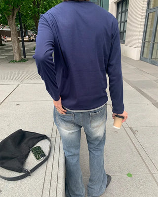 Layered Henley Neck Point Long-Sleeve T-Shirt