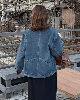 Corduroy Collar Neck Denim Jacket