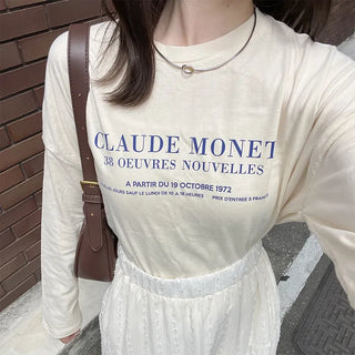Simple lettering long-sleeved T-shirt