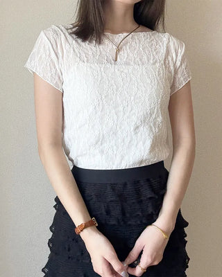 Lace sheer short-sleeved T-shirt