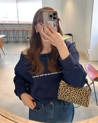 Lettering One-Shoulder Sweatshirt