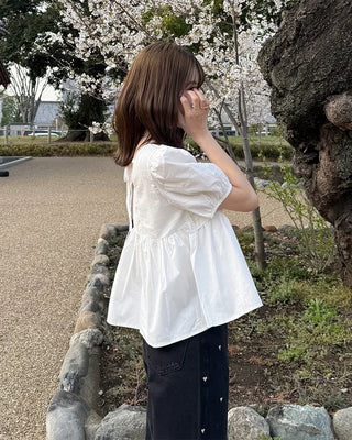 Square neck puff blouse