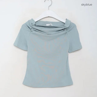 Shirred open shoulder T-shirt