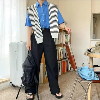 Striped faux shoulder knit